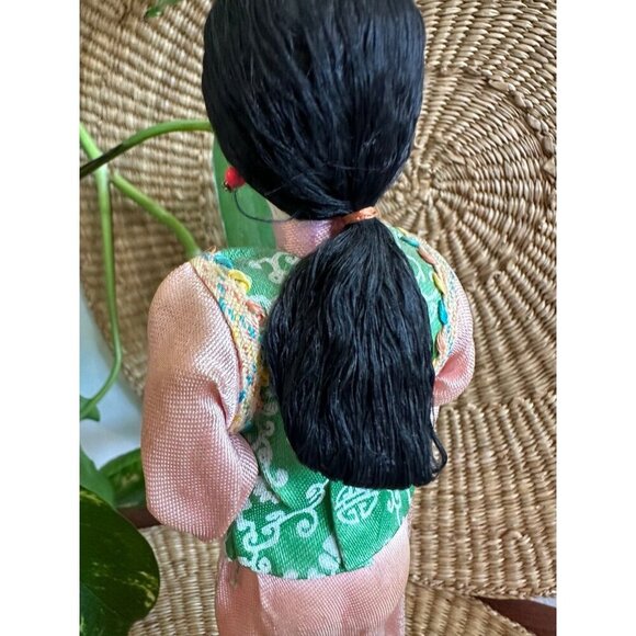 Vintage Asian Fabric Doll on Wood Base - Picture 9 of 12